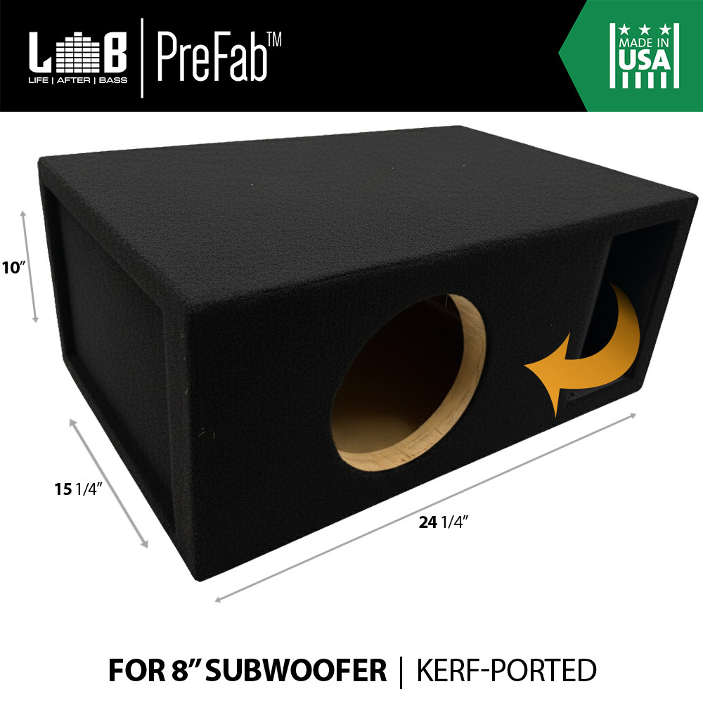 Single Custom Kerf-Ported Sub Woofer Enclosure Box for 8” Subwoofer (1.00 Cu ft)