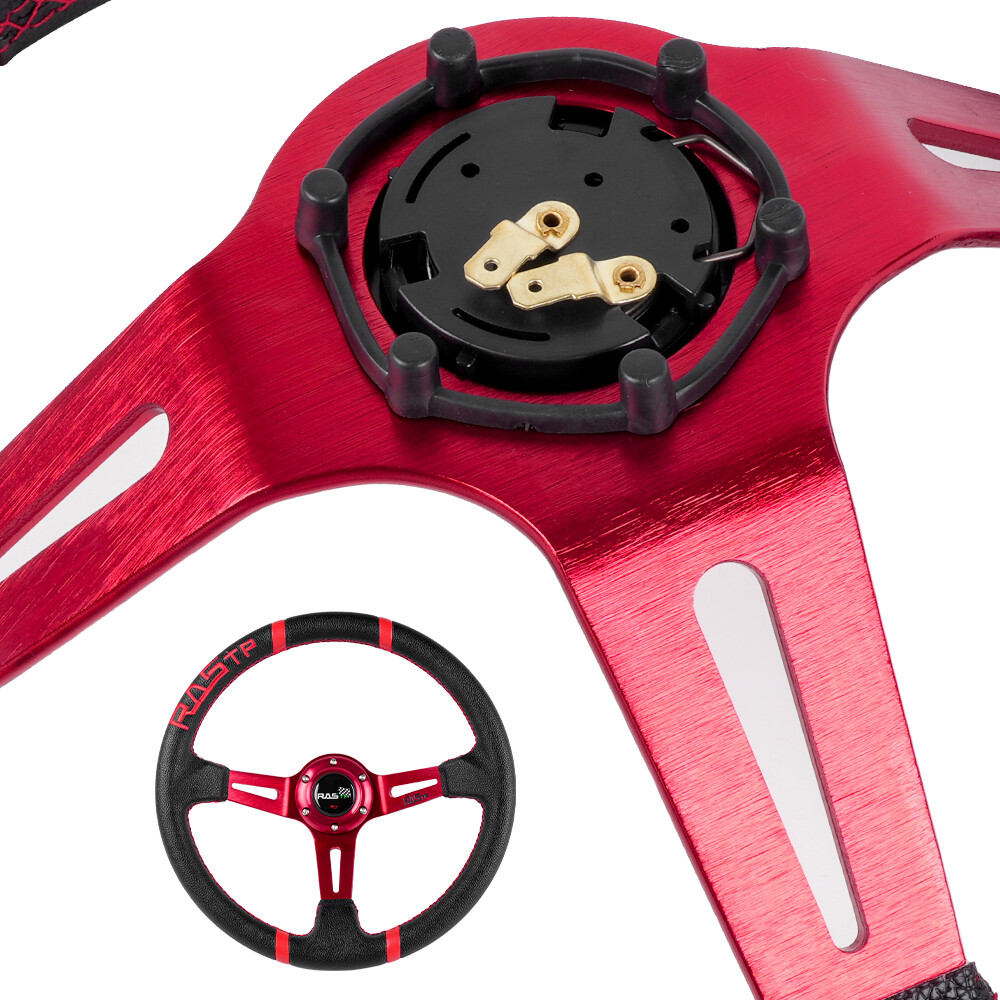 Red 14IN 350mm Deep Dish Sport Racing Drifting Steering Wheel Aluminum Universal