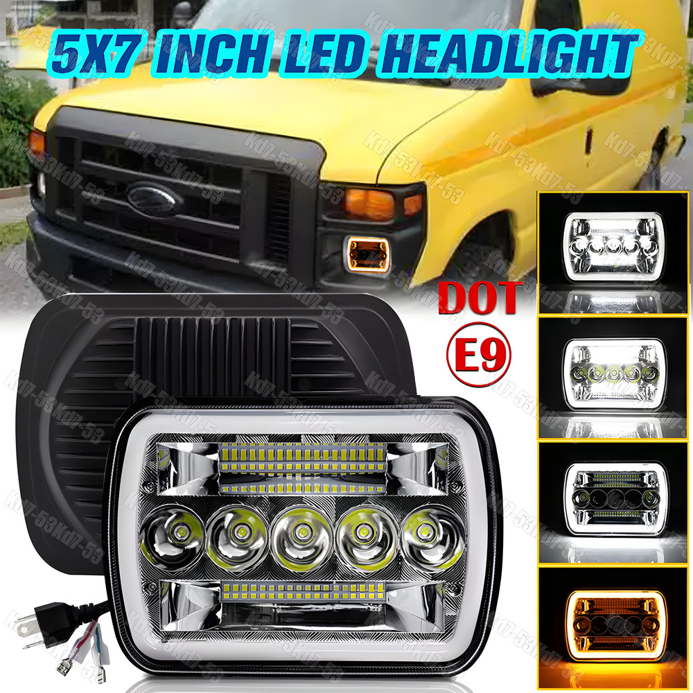 For Ford E-150 Econoline E-250 E-350 7×6″ 5X7″ in LED Headlights Hi-Lo Beam DRL