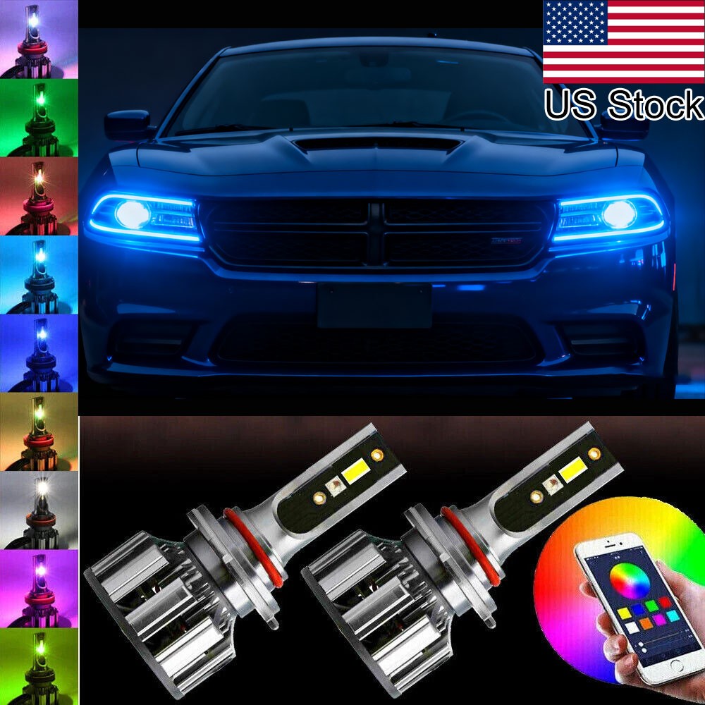 2x RGB Multicolor LED Headlight Hi/Lo Beam Bulbs For Dodge Charger Pursuit 16-23