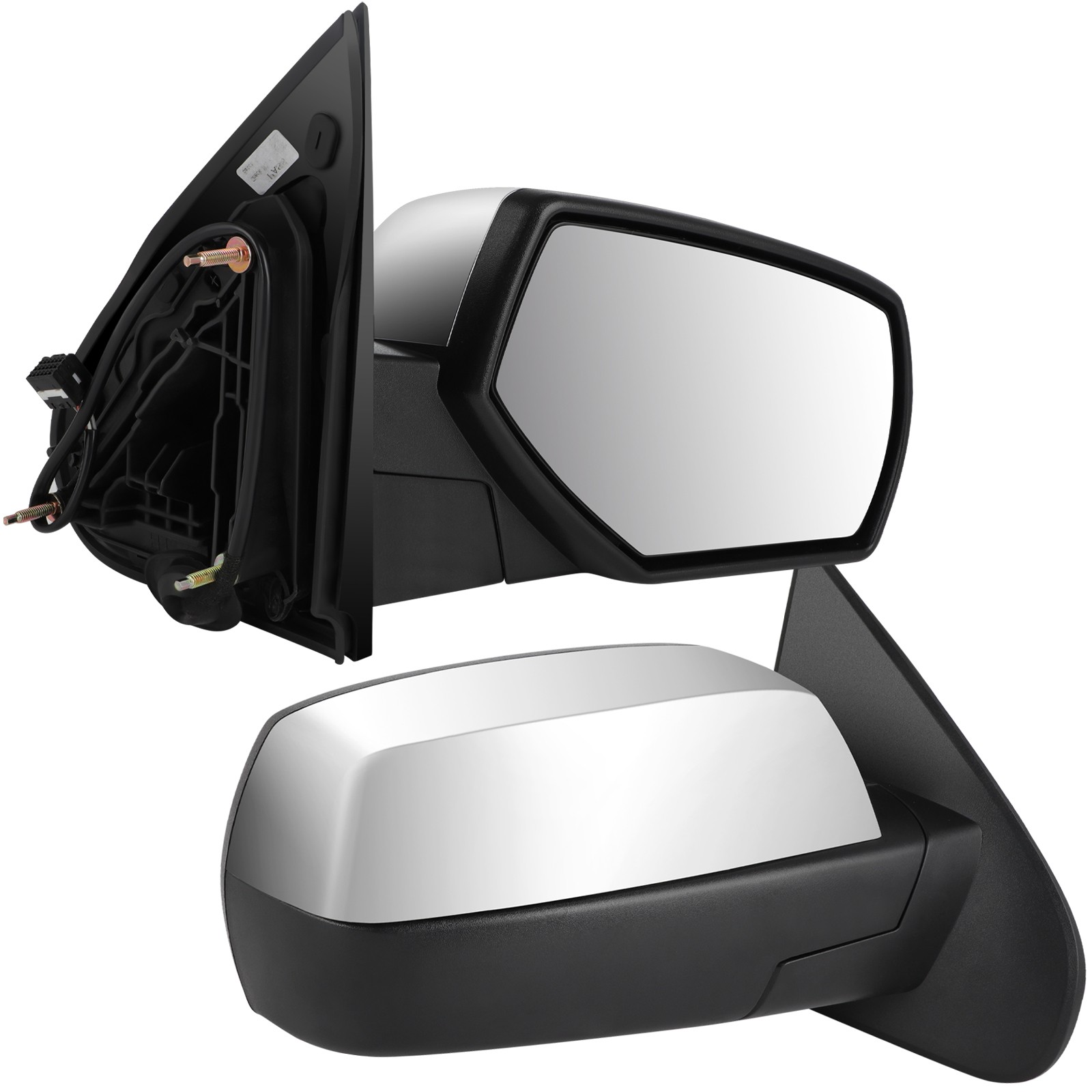 Pair Manual Fold Power Mirror for 14-17 Chevy Silverado 1500 Heated Chrome LH RH