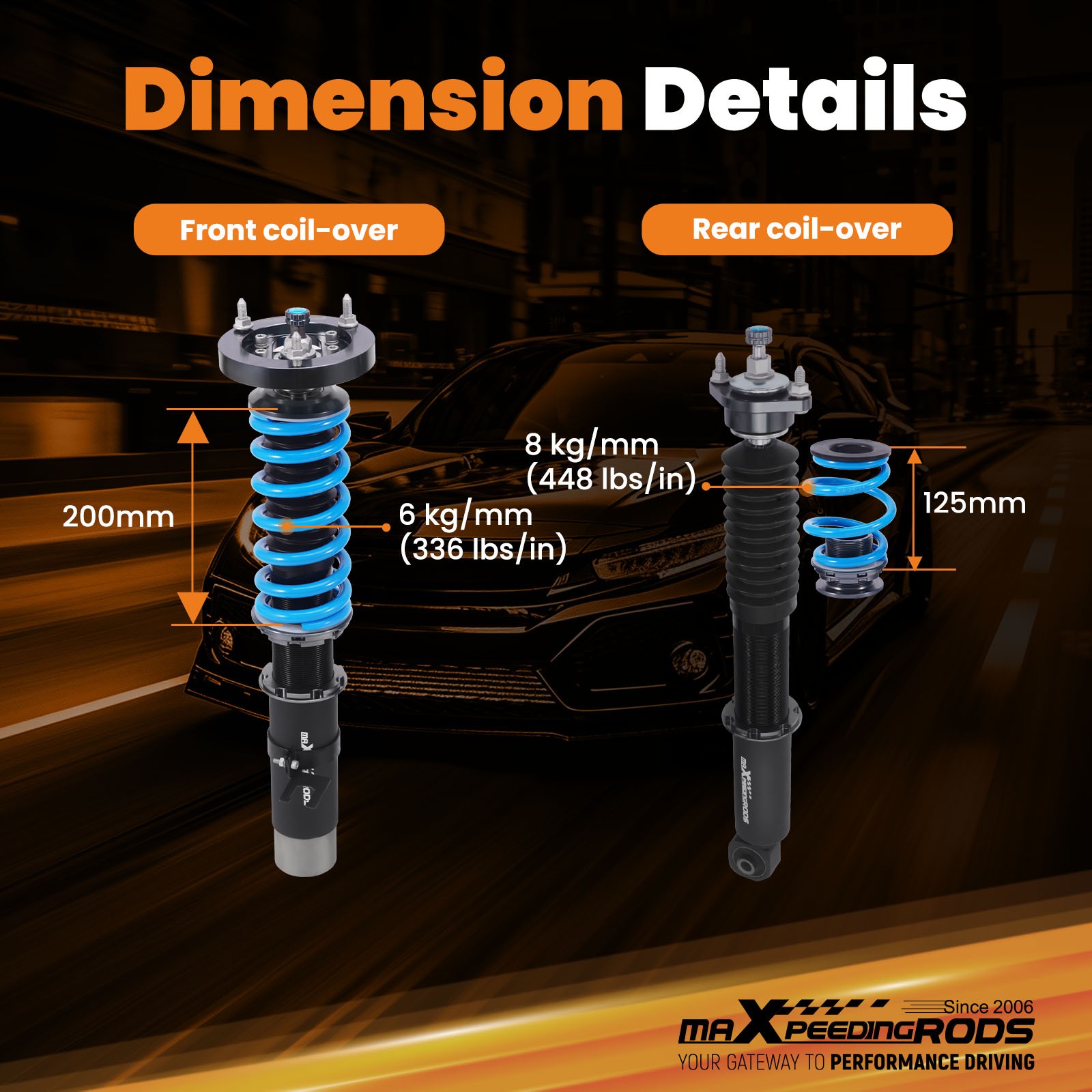 MaXpeedingrods T6 Coilover Suspension Lowering Kit for BMW E30 318 325 RWD 82-91
