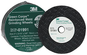 Green Corps Reinforced Weld Grinding Wheel 01991, 3″ x 3/16″ x 3/8″, 5 wheels