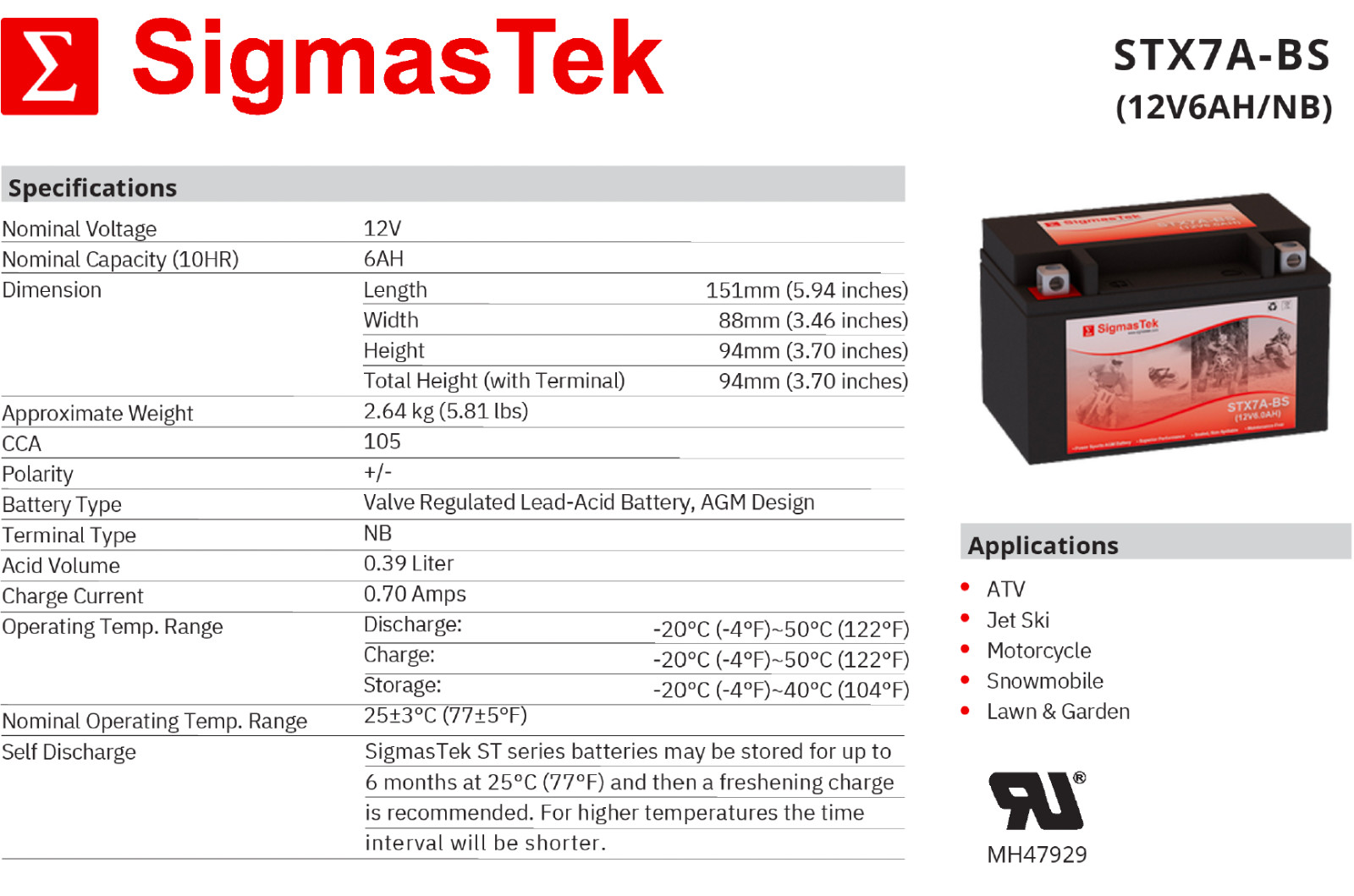 Power Max GTX7A-BS Battery – Replacement Battery By SigmasTek
