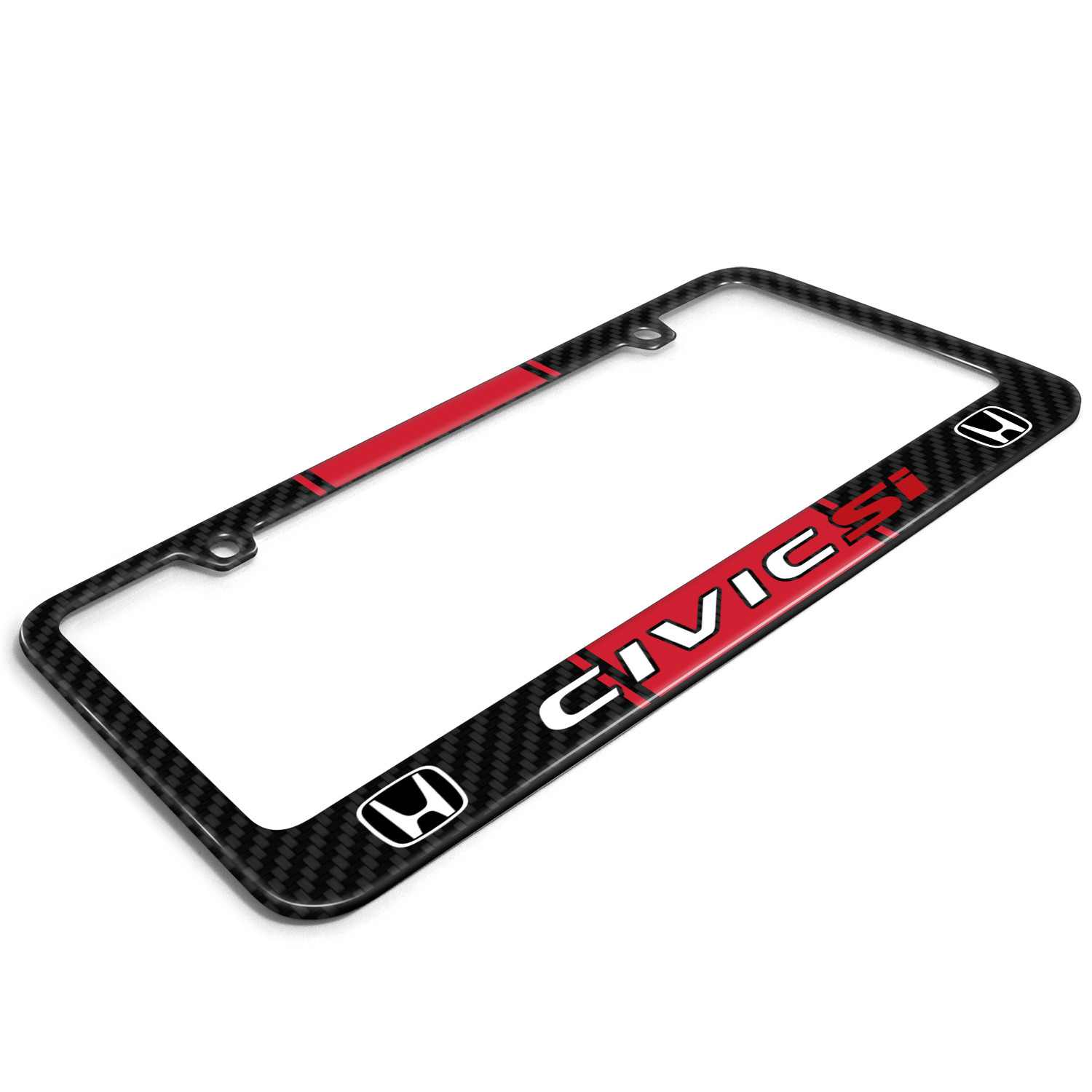 Honda Civic Si Red Racing Stripe Black Real Carbon Fiber License Plate Frame