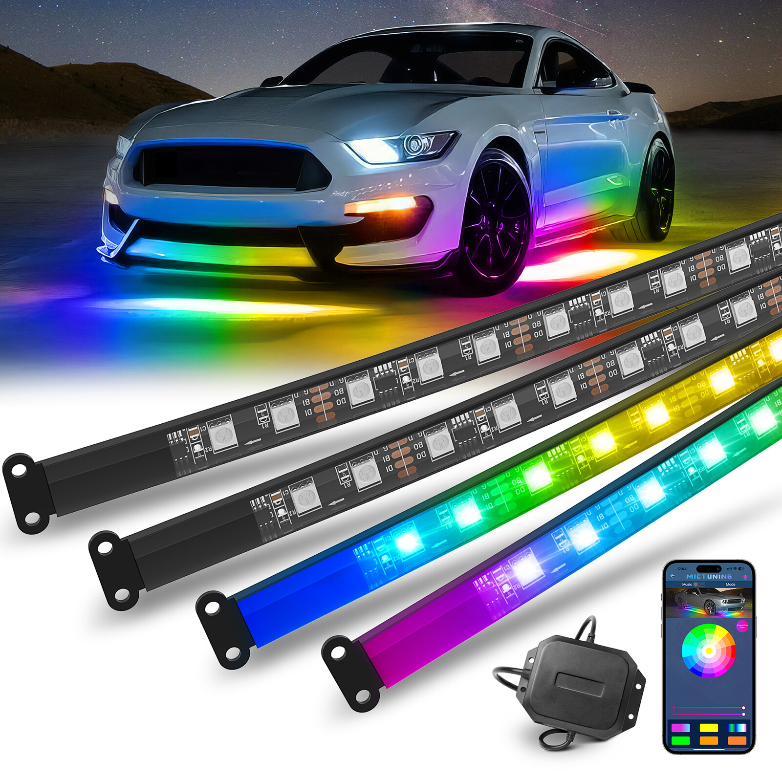 LED Underglow Kit RGB Dream Color Light Bar Car Neon Strip Multicolor APP/Remote