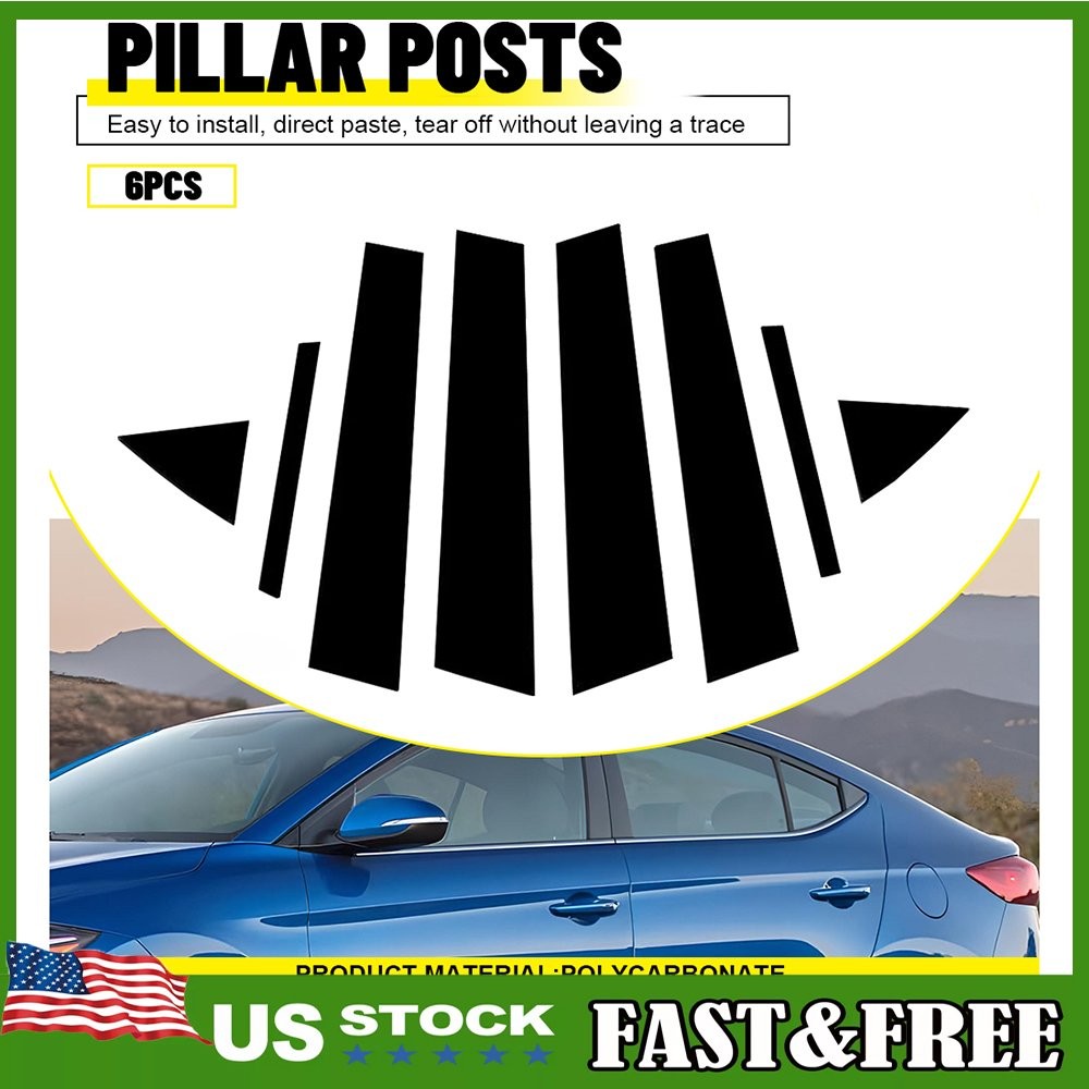 8x Black Pillar Posts Door Window Trim Cover For 2017-20 Hyundai Elantra 1~10X