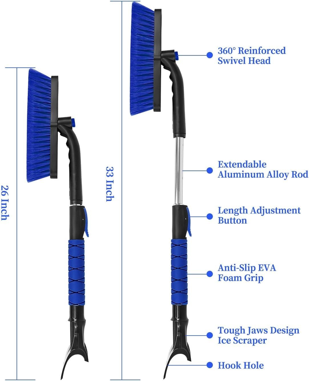 Lightweight Extendable 2-in-1 Snow Brush & Ice Scraper – 33 Inch with Soft Grip
