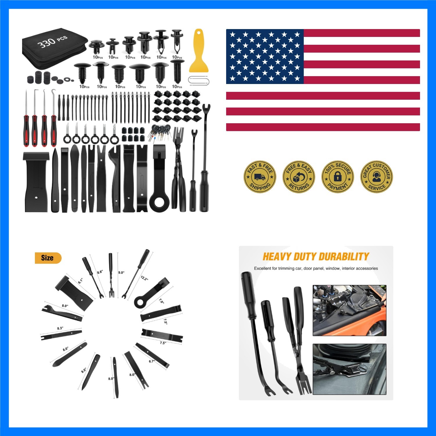 330Pcs Trim Removal Tool, Auto Push Pin Bumper Retainer Clip Set Fastener Ter…