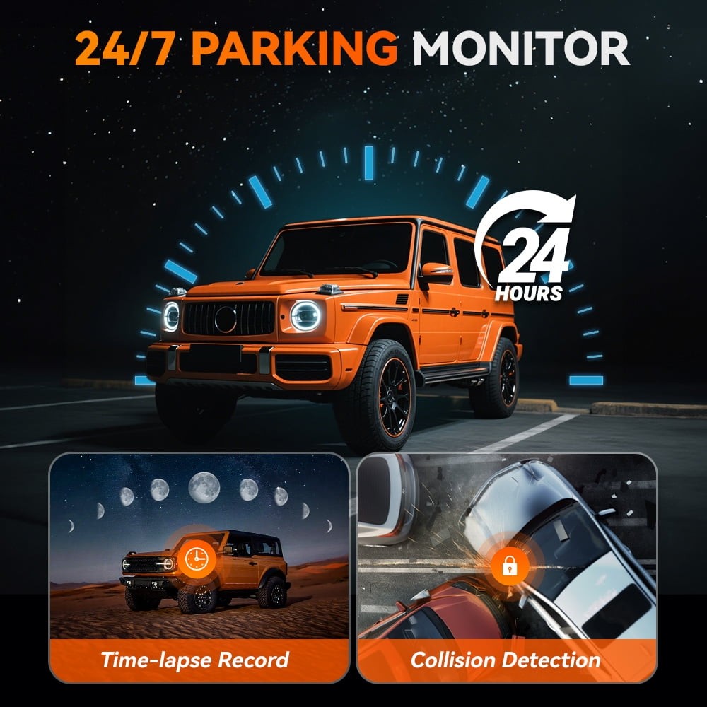 WOLFBOX Dash Camera 4K Dash Cam Front and Rear, FREE 64GB Card Parking Monitor