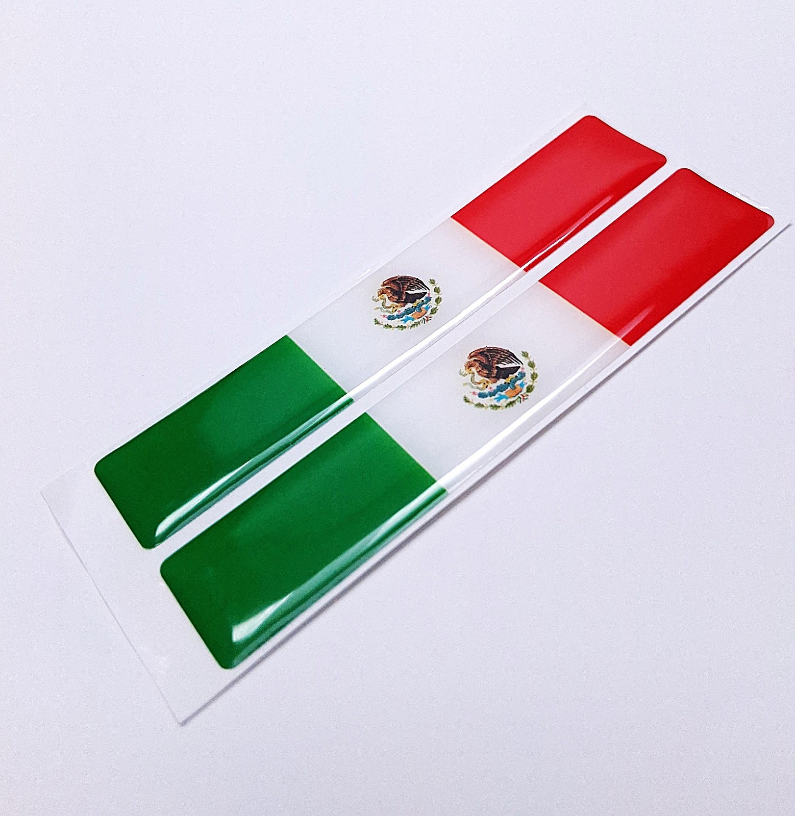 MEXICO MEXICAN FLAG 3D EPOXY CAR EMBLEM SET (2) FLEXIBLE DURABLE WATERPROOF