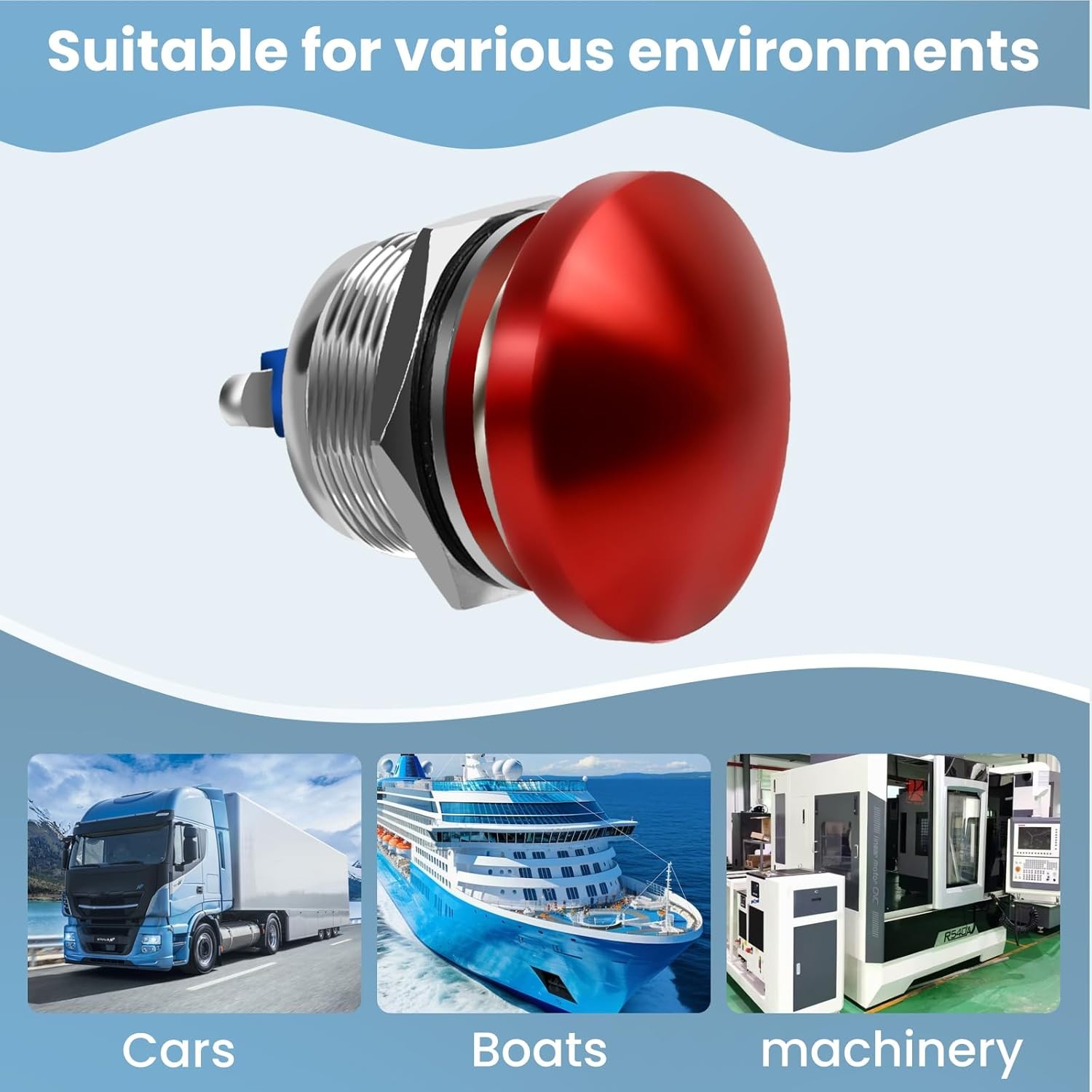Momentary Push Button Switch Red Mushroom Head IP65 Waterproof 12V 24V 110V 250V