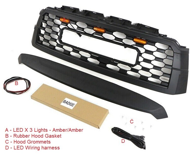 2008-2021 ABS Black TRD REP Front Grill Amber LEDs letters Fits Toyota Sequoia