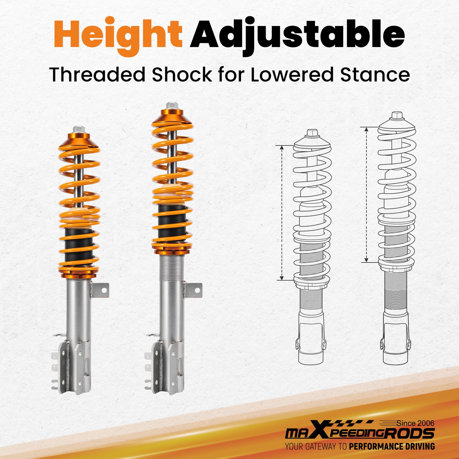 Maxpeedingrods Adjustable Coilovers Lowering Coils For FIAT 500 2009-2019