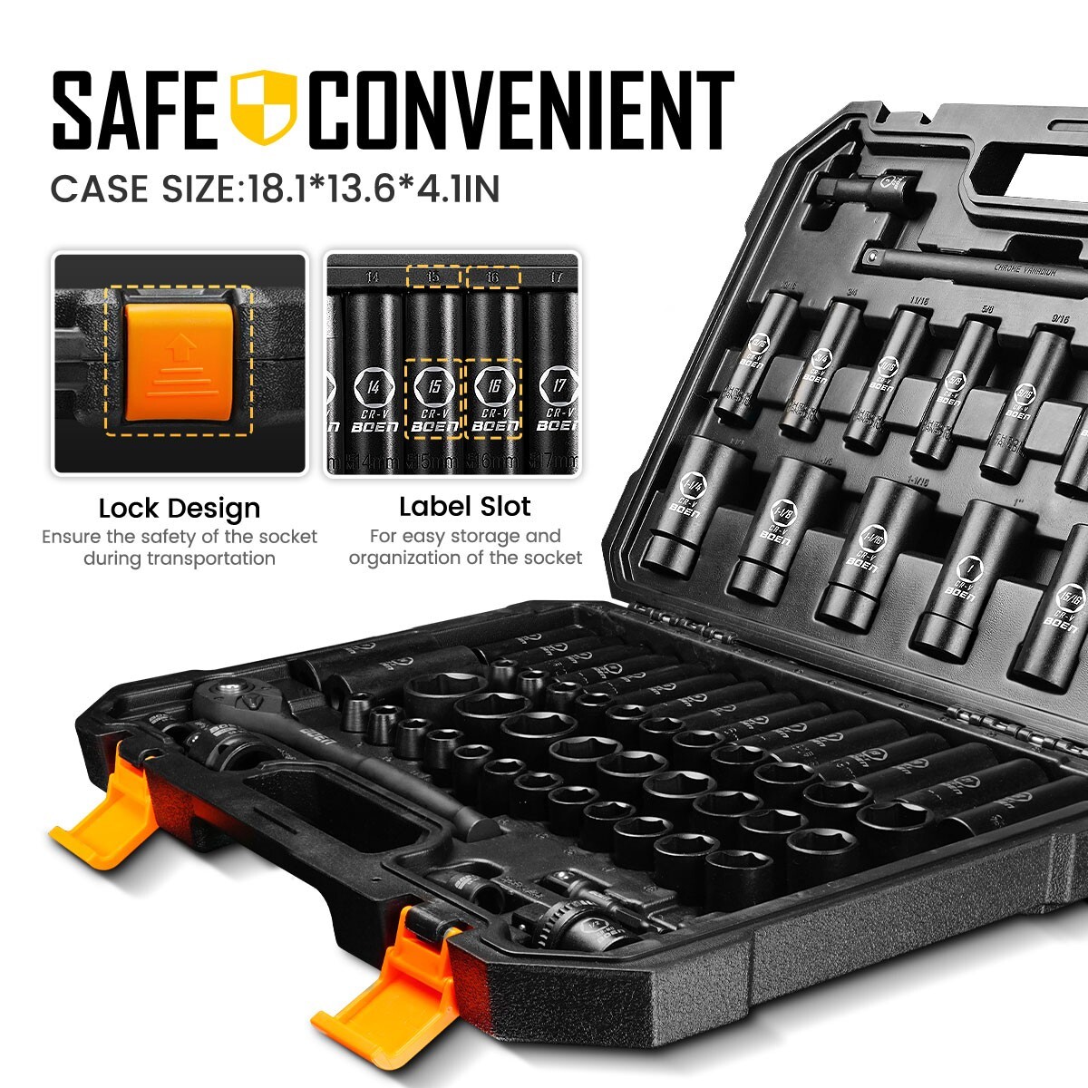 72 Pcs 1/2″ Drive Impact Socket Set,Standard SAE (5/16″-1-1/4″) & Metric(8-24mm)