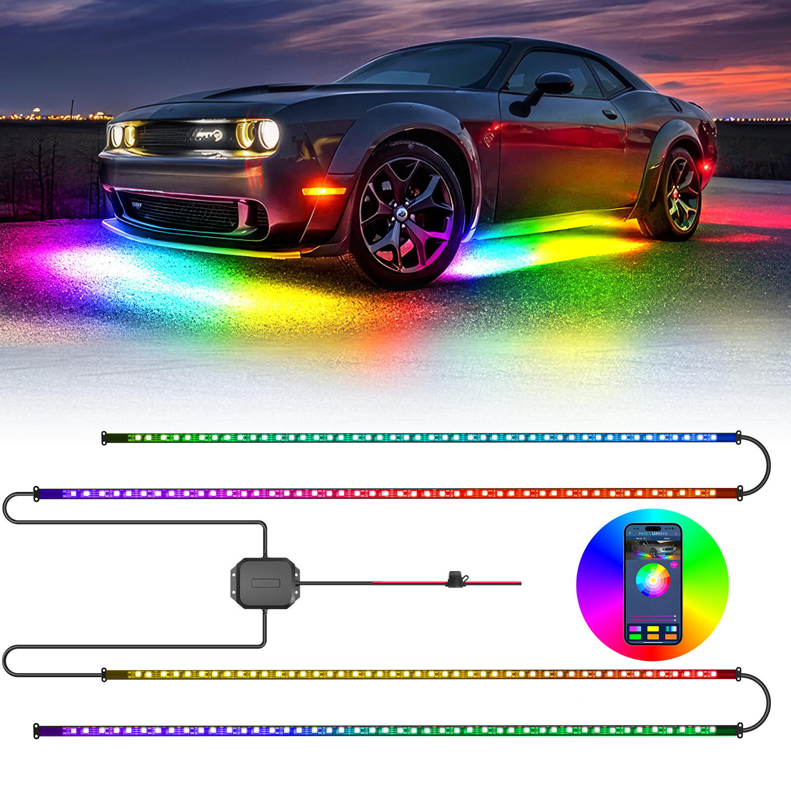 4pcs N3 RGB+IC Dream Color Underglow LED Neon Light Strip Kit For Car/Trucks SUV