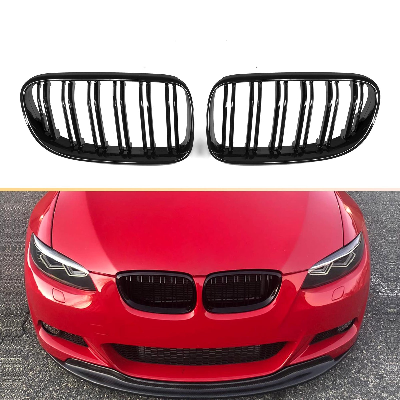 Gloss Black Front Kidney Grill for BMW E92 E93 Coupe 07-10 Pre-LCI