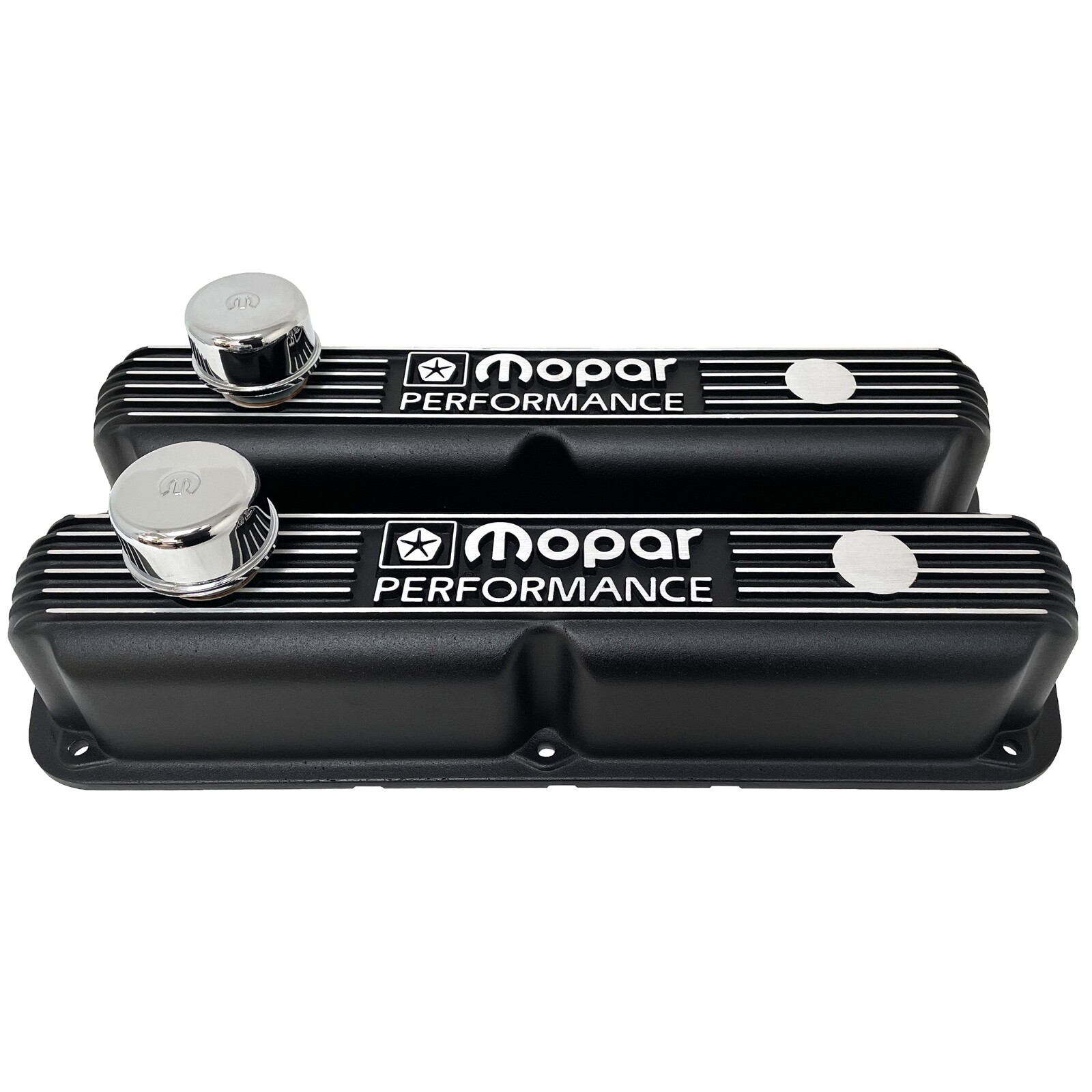 NOS Mopar 318 340 360 Black Finned, Die-Cast Valve Covers