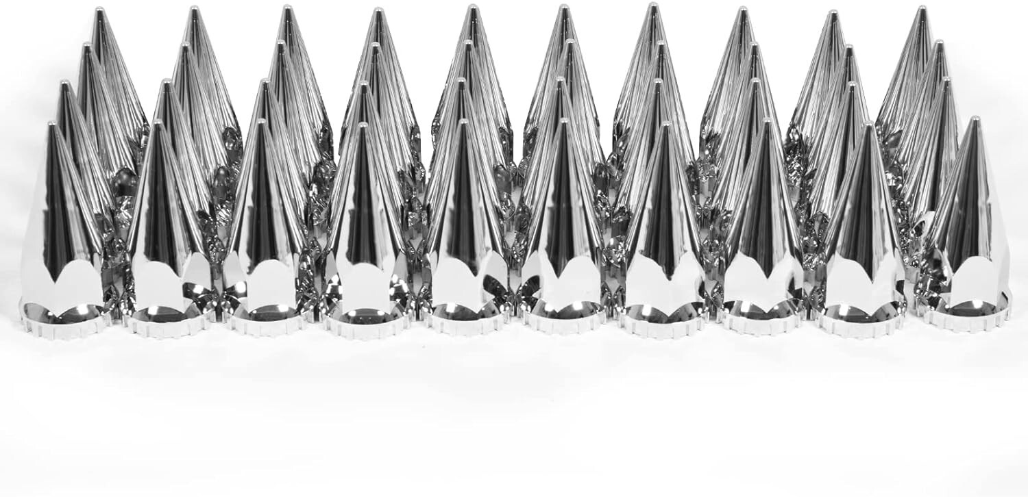 33mm Lug Nut Covers ABS Chrome Plastic Fits Semi Truck 40PCS Screw On Spiked
