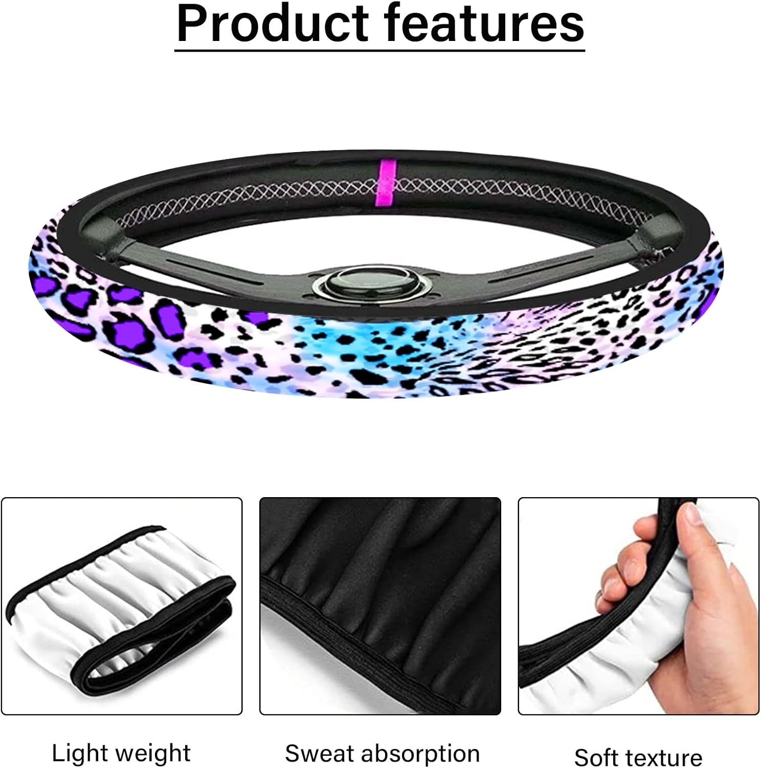 Non-Slip Breathable Purple Leopard Steering Wheel Cover
