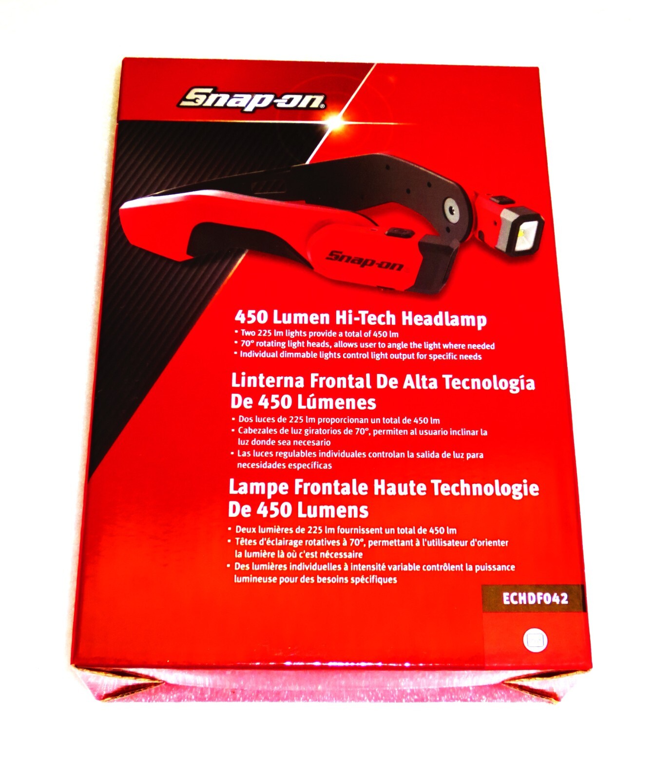 *NEW* Snap-on ECHDF042 HIGH-TECH HEADLAMP LIGHT *RED* 450 LUMENS Rechargeable