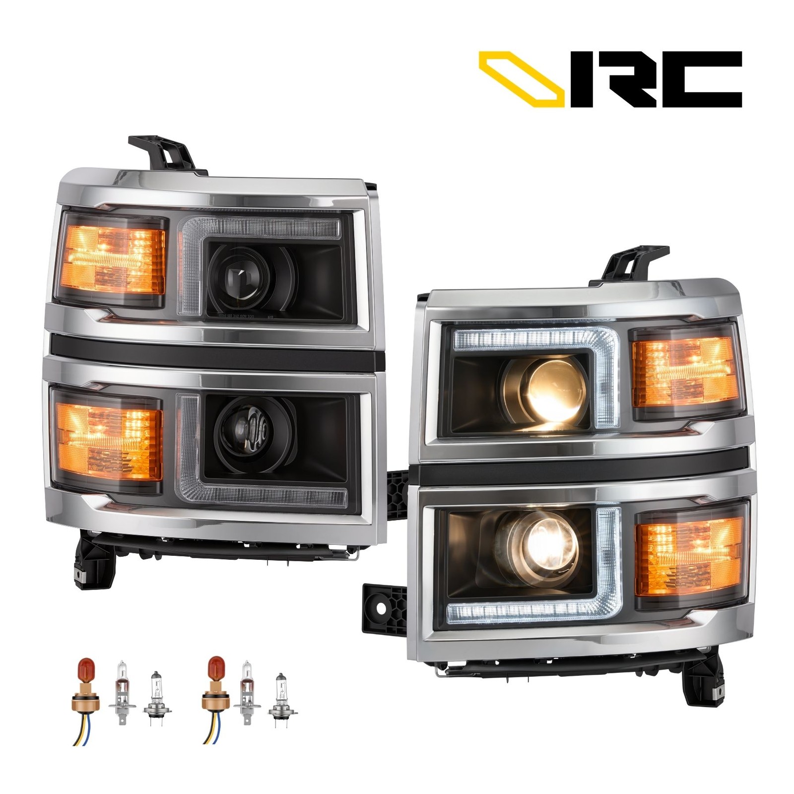 Chrome LED DRL Projector Headlights for 2014-2015 Chevrolet Silverado 1500 L+R