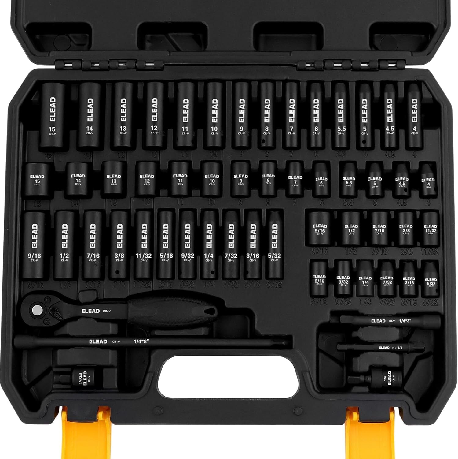 1/4″ Drive Impact Socket Set 56-Piece Standard SAE and Metric Size 6 Point Cr-V