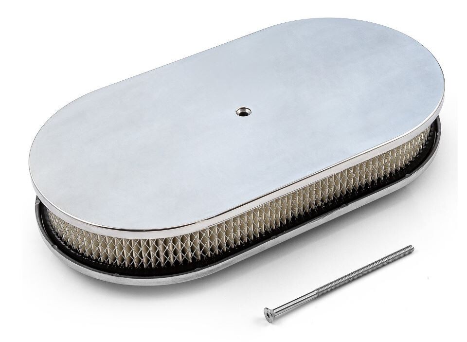 15” x 2” Oval Smooth Top Carb Air Cleaner Set Polished E40044P