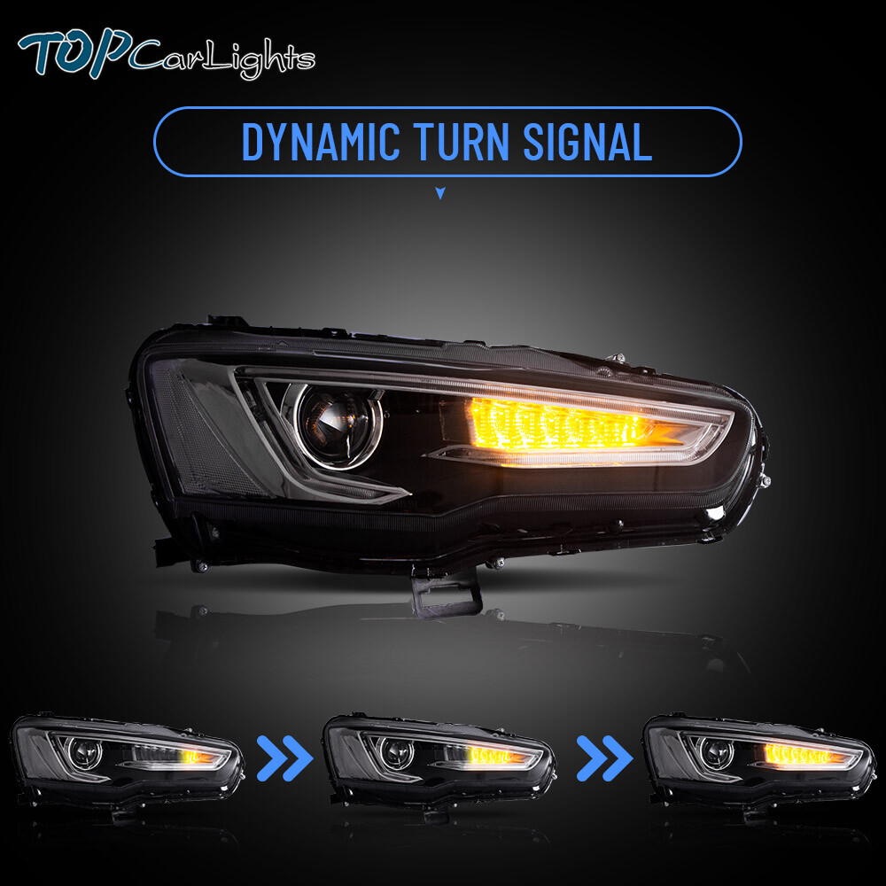 Pair LED Projector Headlights For Mitsubishi Lancer/Evo 2008-2017 w/Sequential