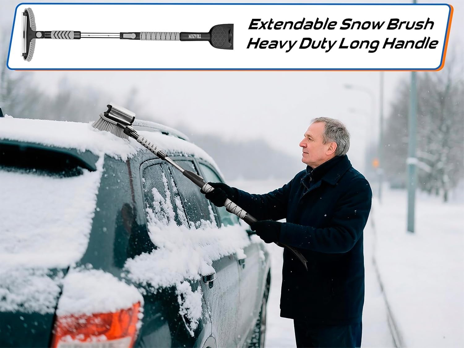 Effortless 42.4” Extendable Snow Brush & Ice Scraper for Safe Winter Driving