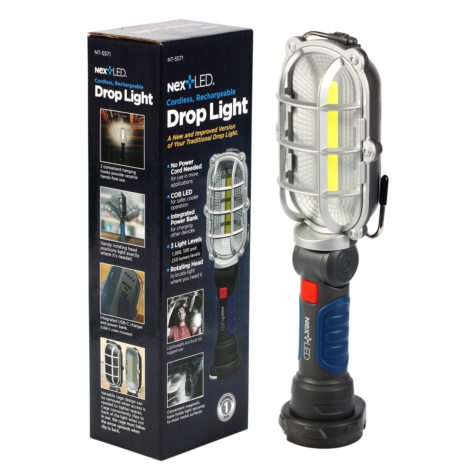 NextLED Rechargeable Magnetic Cordless LED Drop Work Light, 1000 Lumens