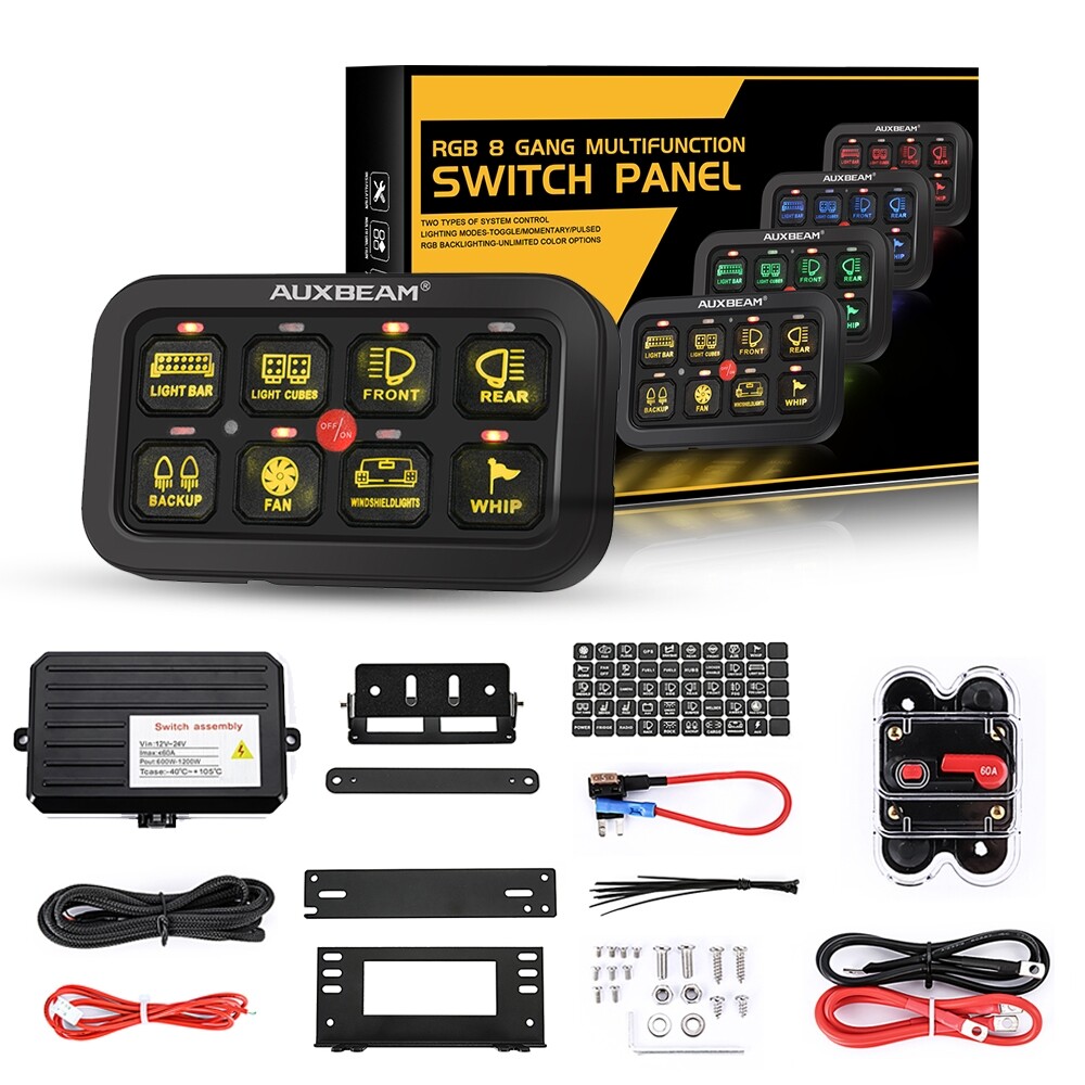 AUXBEAM 8-Gang AR-800 Multifunction RGB Switch Panel with bluetooth Controlled