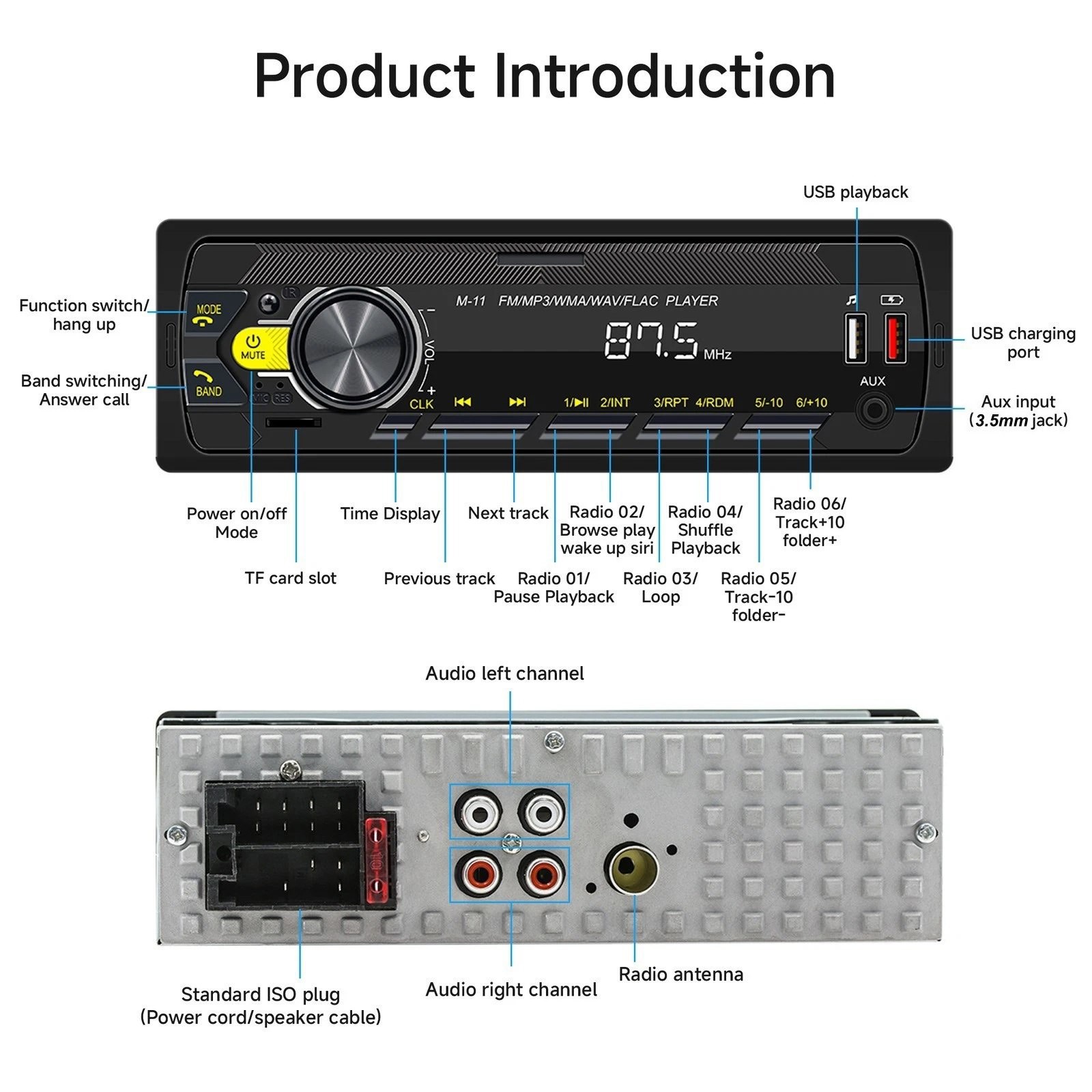 Single Din Car Radio Bluetooth 5.0 FM USB AUX MP3 Player App Control System