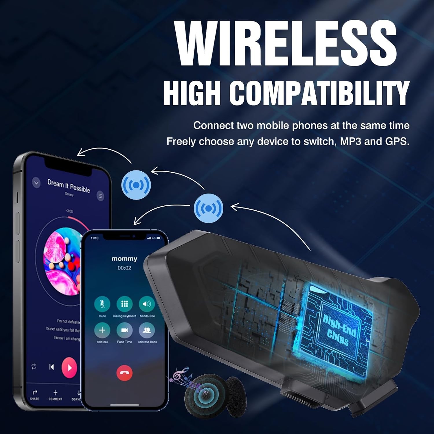 Motorcycle Helmet Bluetooth Headset 6.0 Speakers FM Waterproof Hands-Free Mic