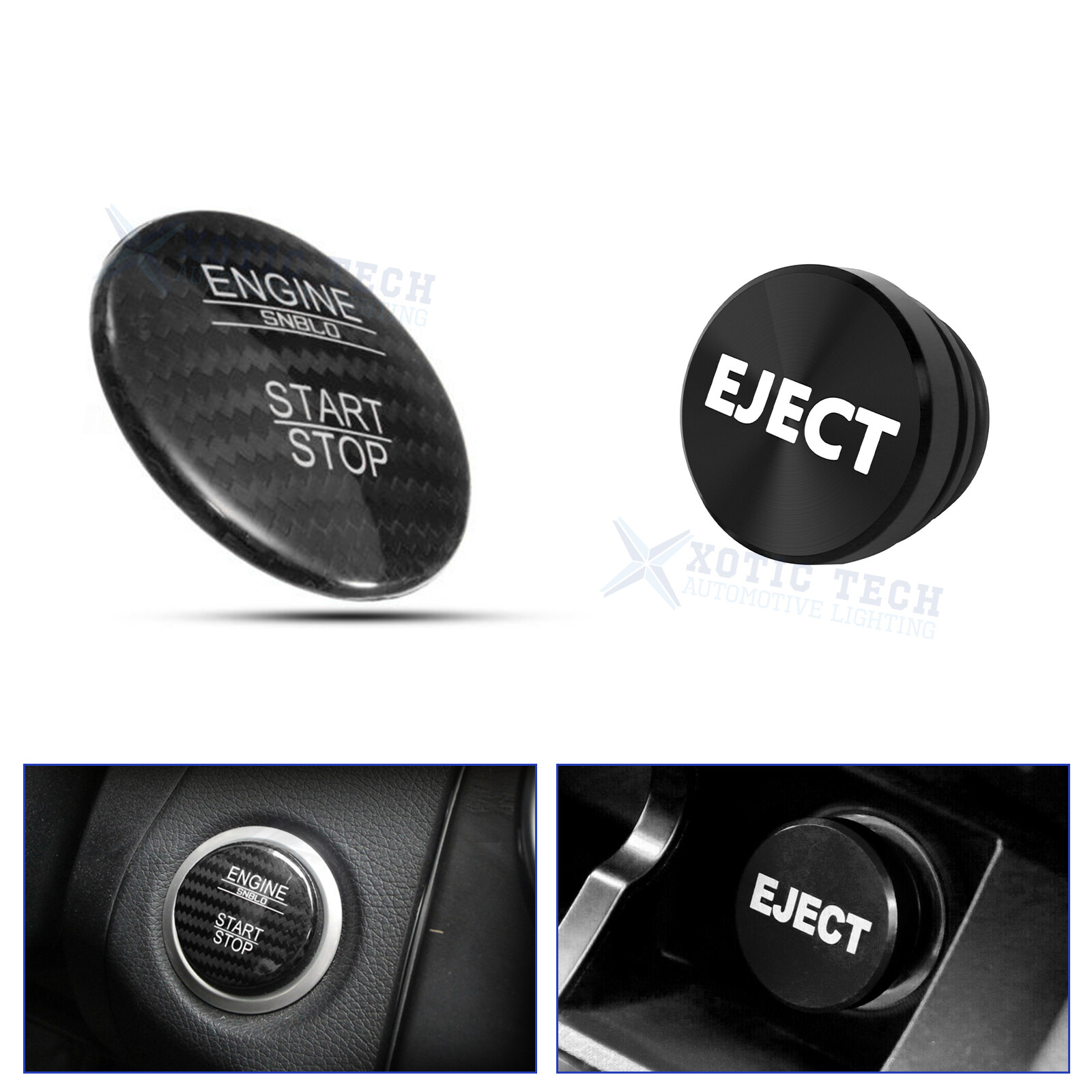 Black Carbon Engine Start + Cigarette Lighter Eject Button Trim For Mercedes B C