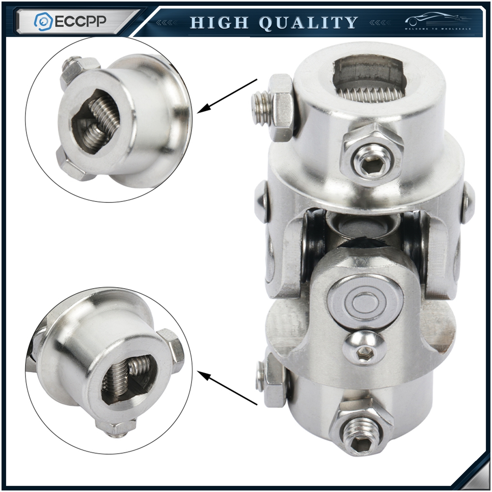 3/4 DD x 3/4 DD Universal Steering U Joint Single Shaft Coupler Stainless Steel