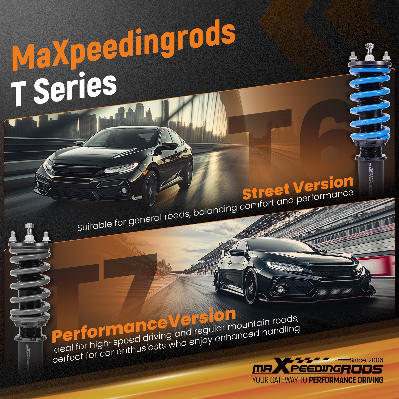 MaXpeedingrods COT6 Coilovers 24-Step Damper Struts Kit For Honda Accord 03-07