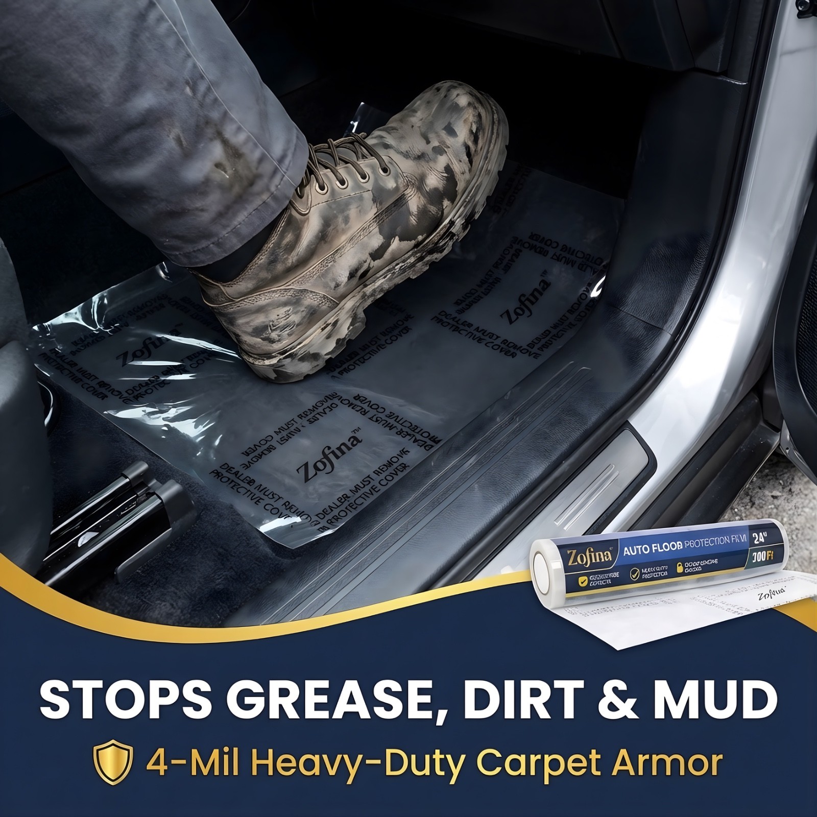 Auto Adhesive Floor Mat 24” x 200 ft | 4 Mil Heavy-Duty Carpet Protector Film