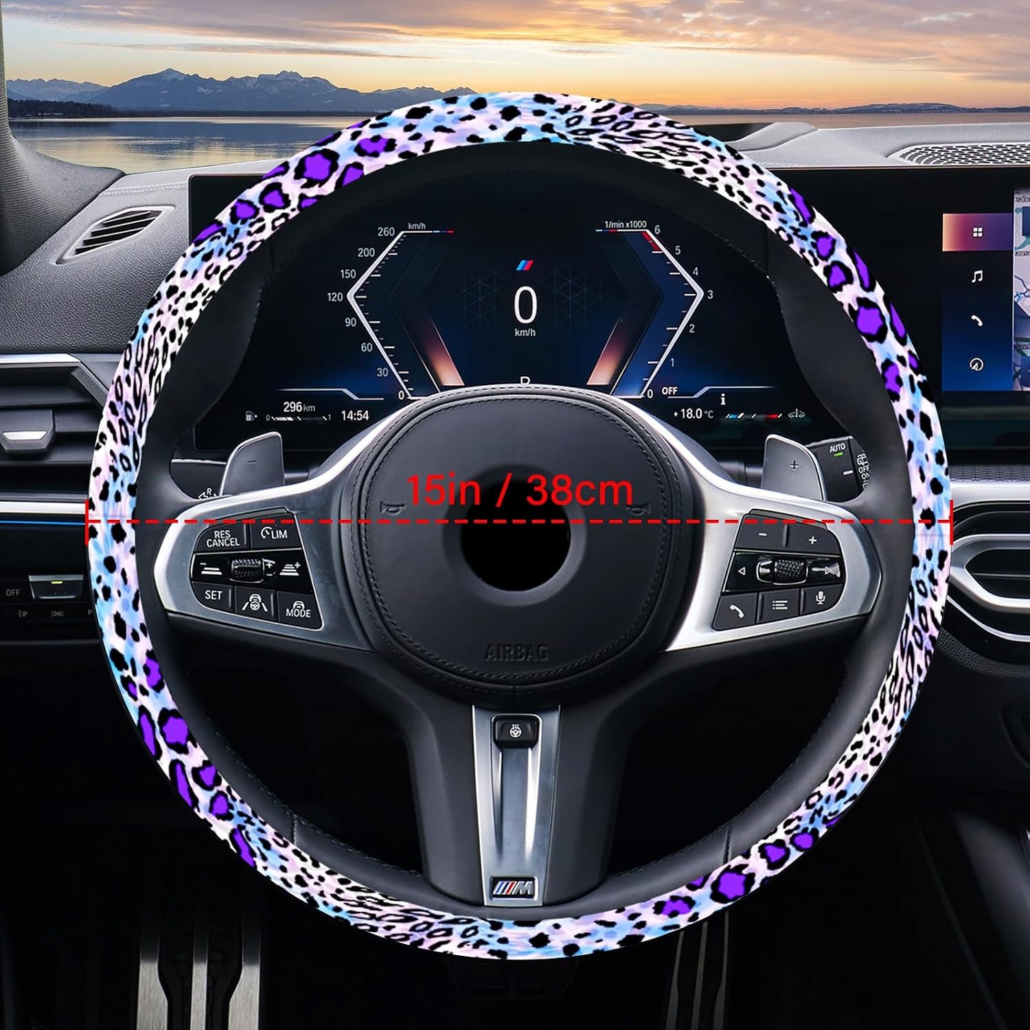 Non-Slip Breathable Purple Leopard Steering Wheel Cover