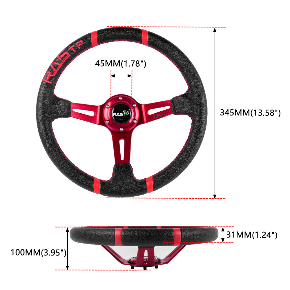 Red 14IN 350mm Deep Dish Sport Racing Drifting Steering Wheel Aluminum Universal