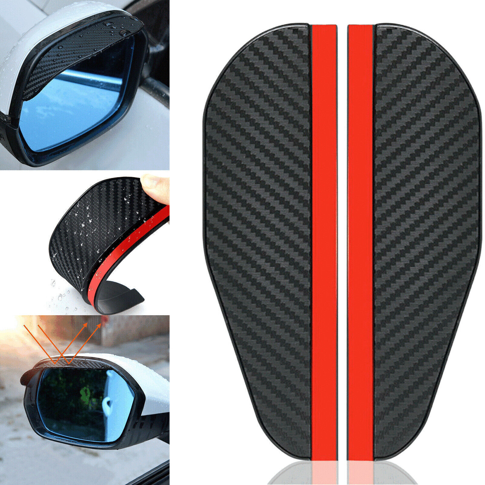 2x Car Carbon Fiber Black Rearview Side Mirror Rain Visor Guard Car Accessories