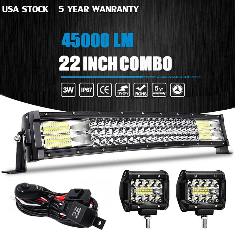 22inch LED Light Bar Spot Flood Combo +4″ Pods Offroad For Jeep Truck SUV+Wiring