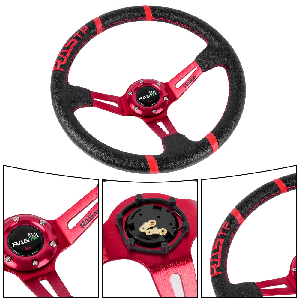 Red 14IN 350mm Deep Dish Sport Racing Drifting Steering Wheel Aluminum Universal