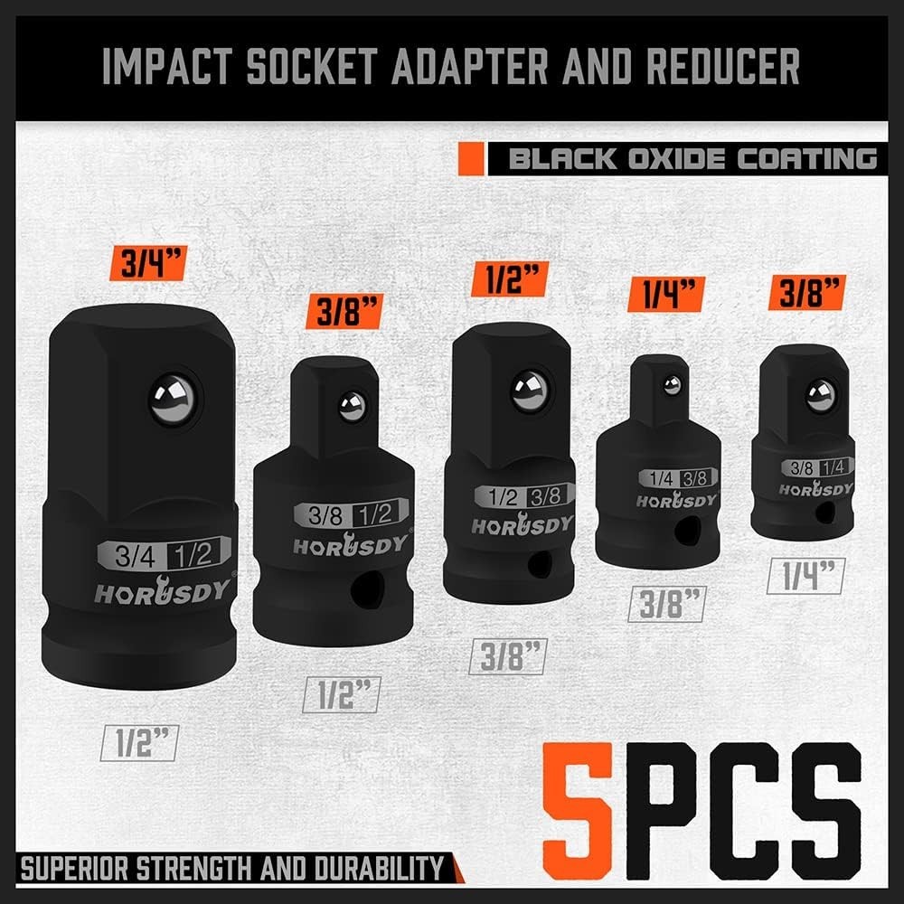 5-Piece Impact Socket Adapter and Reducer Set, 1/4-Inch Hex Shank Socket to D…