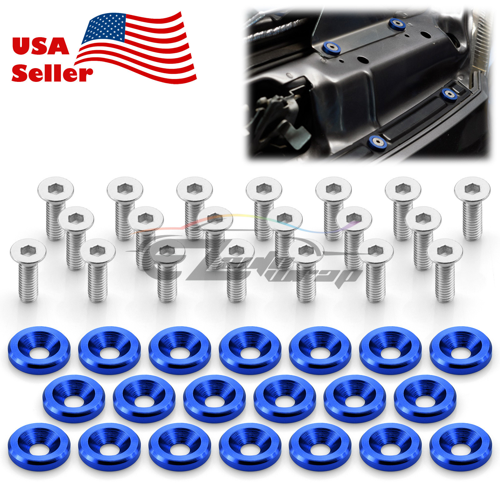 20Pcs Blue Billet Aluminum Fender Bumper Washer Bolt Engine Bay Screw Kit JDM