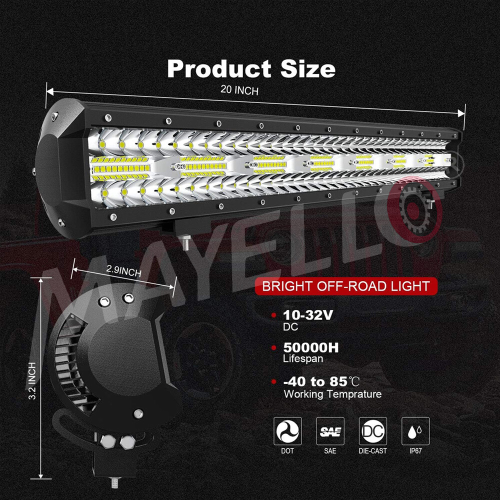 20inch LED Light Bar+4″ Pods Spot Flood Combo Offroad Driving Truck 4WD+Wire 24″