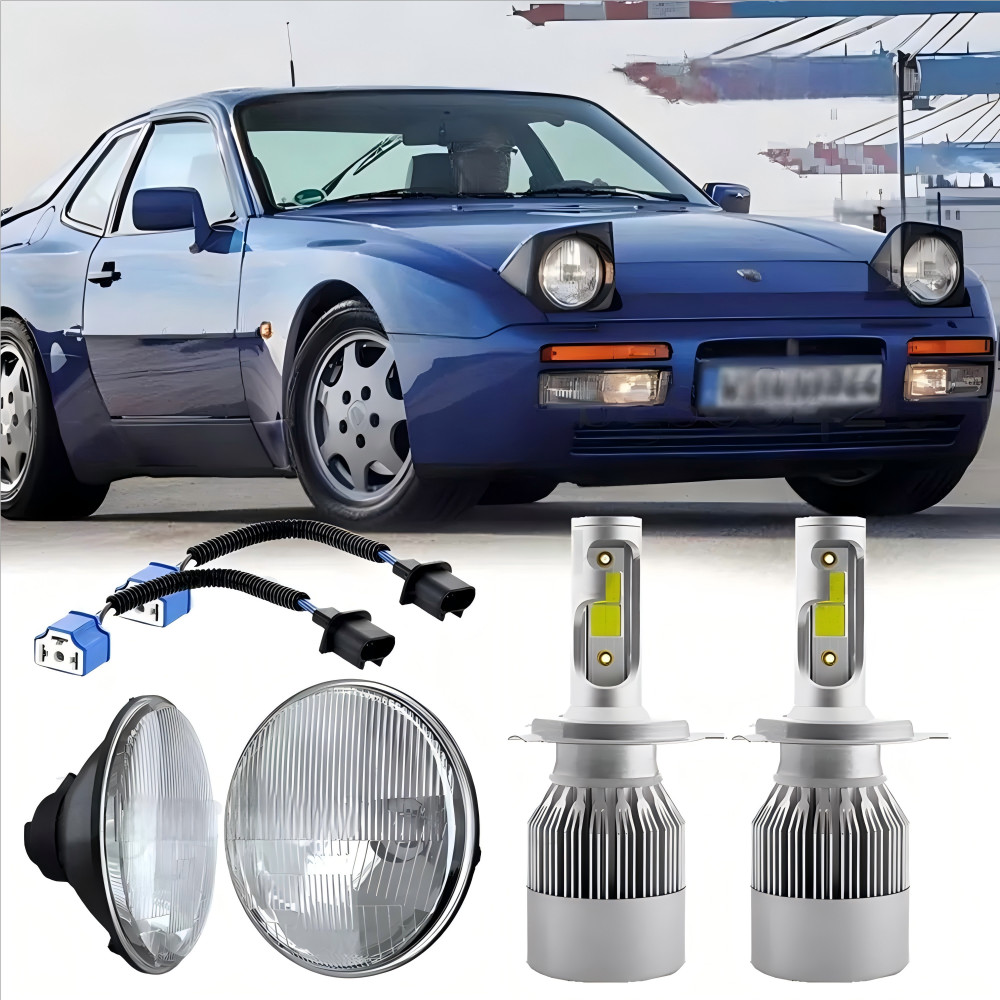 For Porsche 944 1983-1991 Pair 7″ inch Round LED Headlights Hi-Low Beam H4 9003