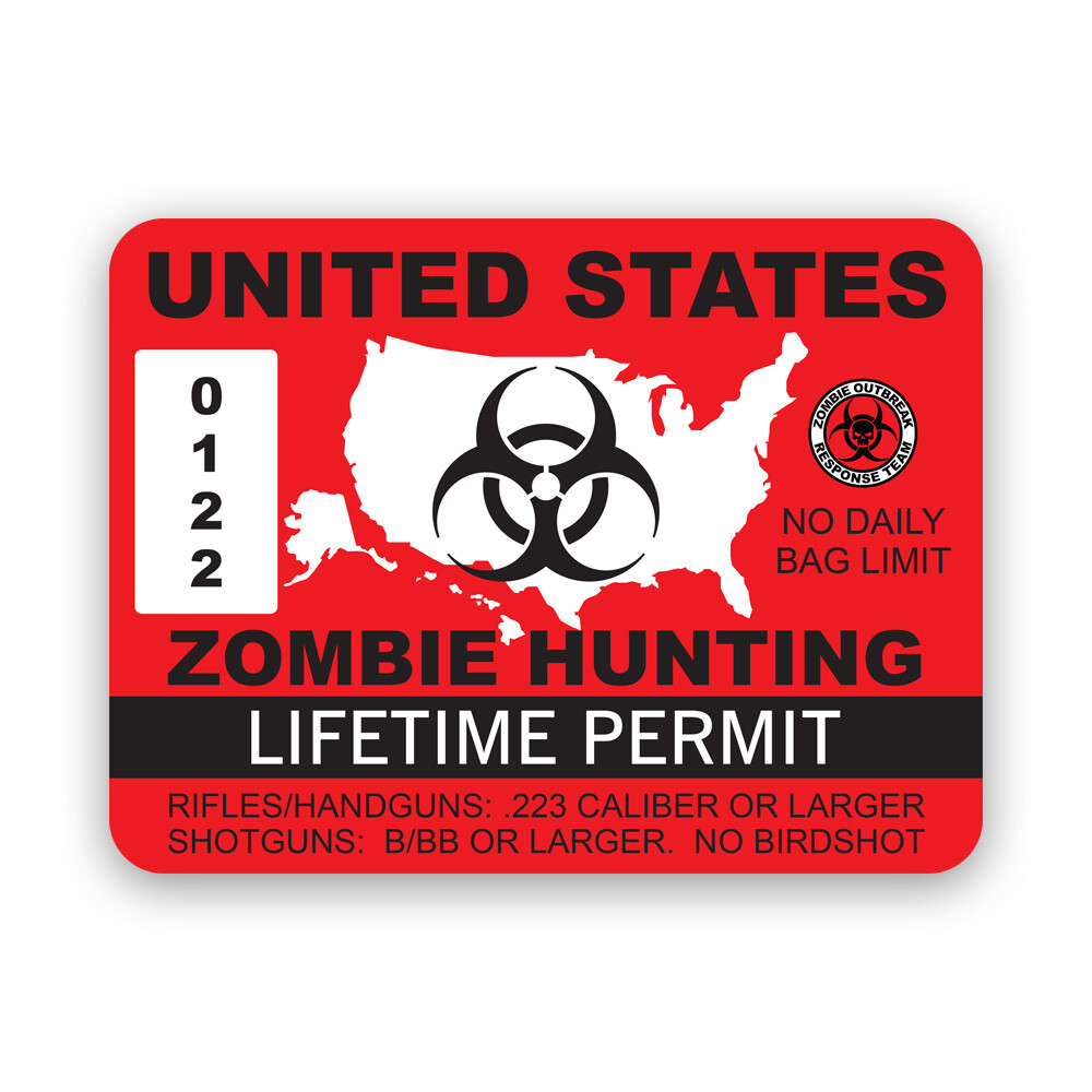 United States Zombie Hunting Permit Sticker – Weatherproof – USA undead hunter