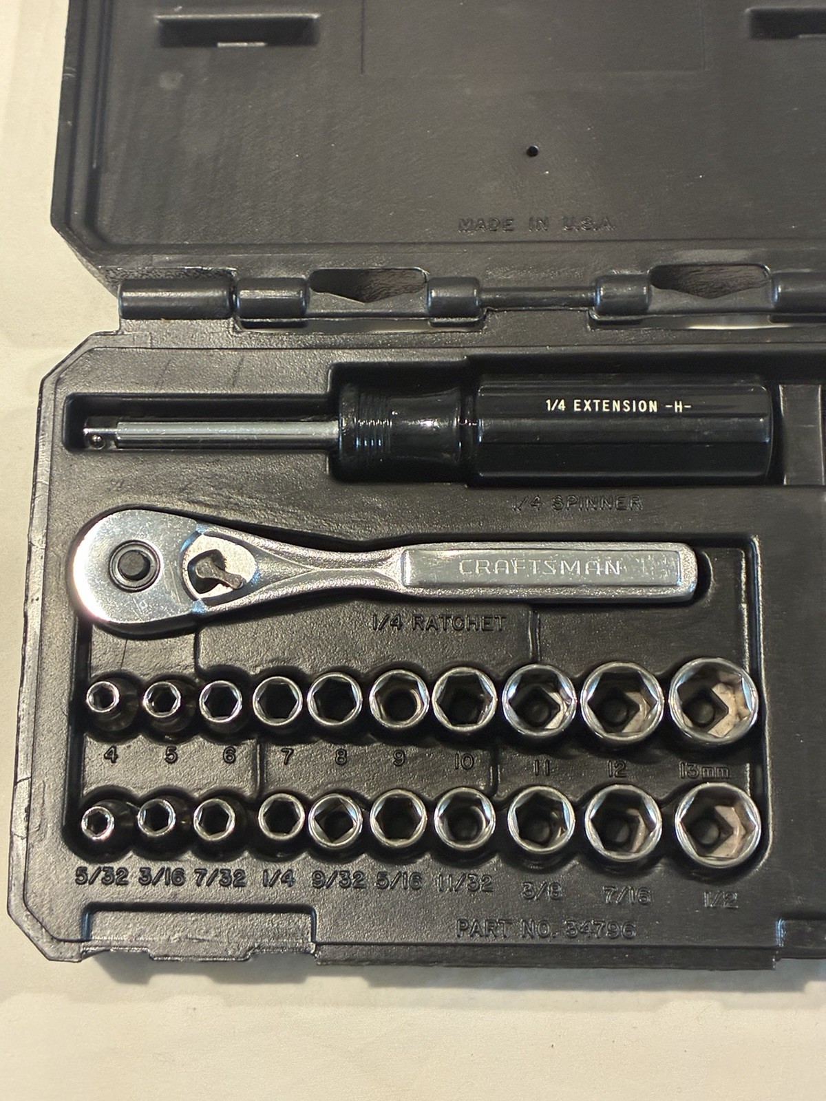 Vintage Craftsman 1/4″ Drive 22pc Metric & SAE Socket Set 34796 Made in USA