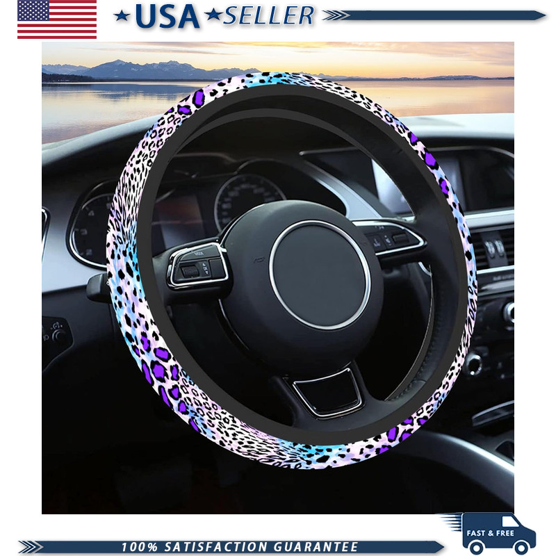 Non-Slip Breathable Purple Leopard Steering Wheel Cover